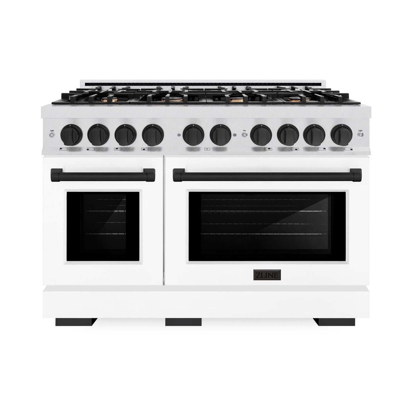 ZLINE Autograph Edition 48 in. 6.7 cu. ft. Select Double Oven Gas Range with 8 Burner Cooktop in DuraSnow' Stainless Steel with White Matte Doors and Matte Black Accents (HGRSZ-WM-48-MB)