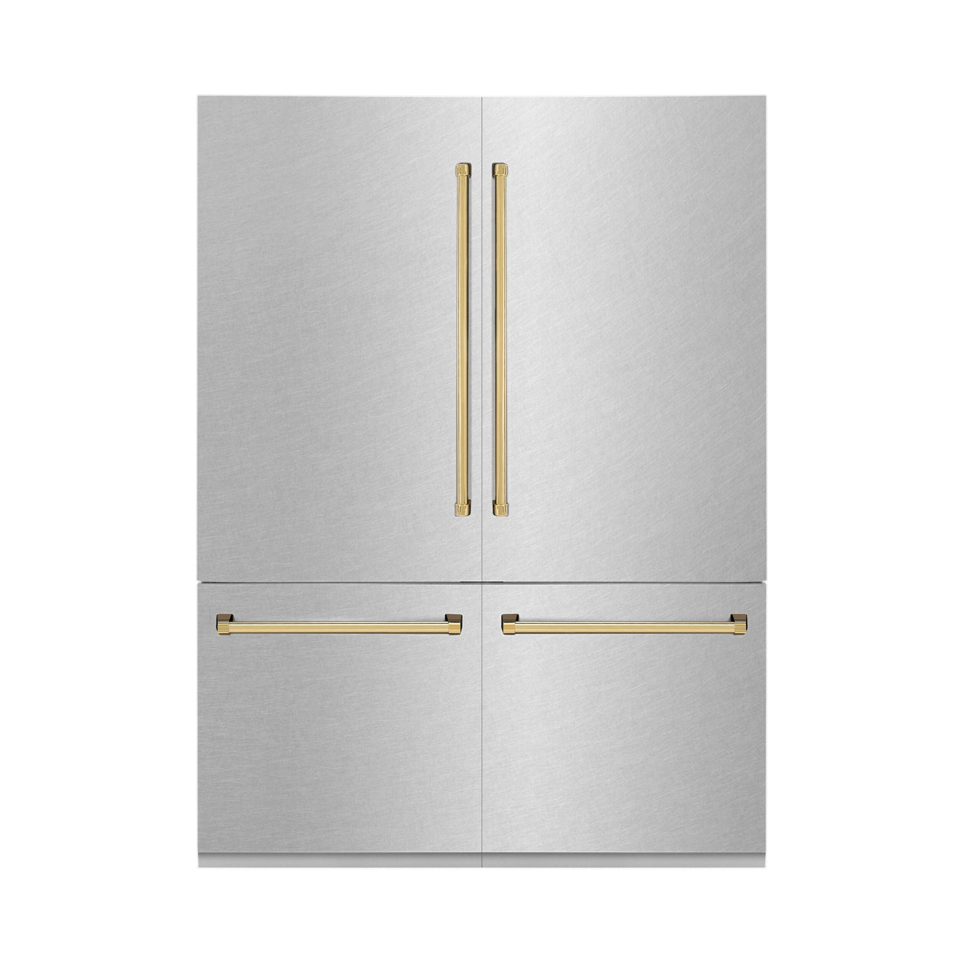 ZLINE 60" Autograph Edition 32.2 cu. ft. Built-in 4-Door French Door Refrigerator with Internal Water and Ice Dispenser in Fingerprint Resistant Stainless Steel with Polished Gold Accents (RBIVZ-SN-60-G)