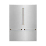 ZLINE 60" Autograph Edition 32.2 cu. ft. Built-in 4-Door French Door Refrigerator with Internal Water and Ice Dispenser in Fingerprint Resistant Stainless Steel with Polished Gold Accents (RBIVZ-SN-60-G)