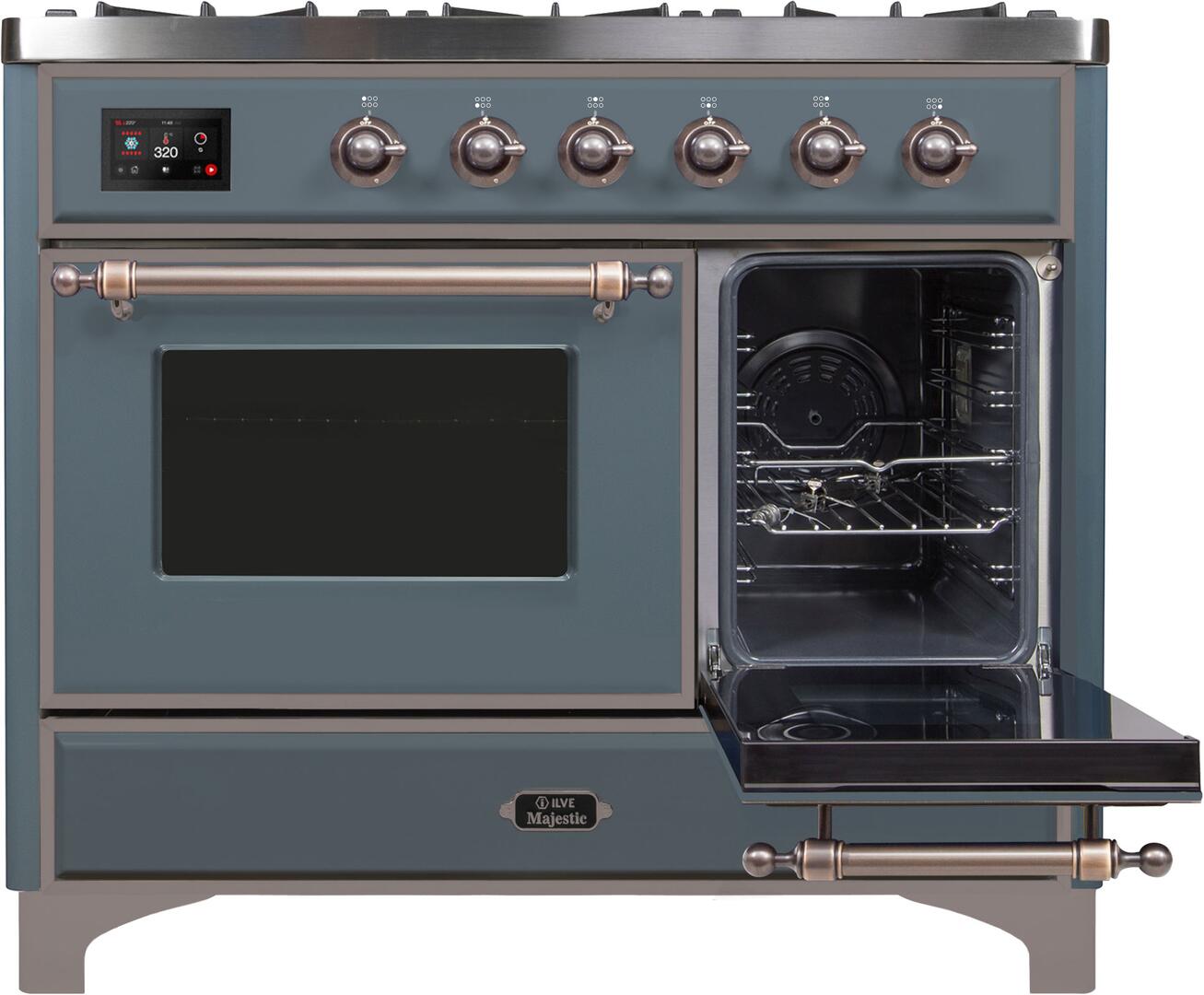 Majestic II 40 Inch Dual Fuel Liquid Propane Freestanding Range in Blue Grey with Bronze Trim