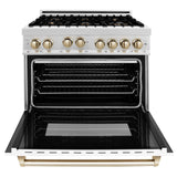 ZLINE 36" 4.6 cu. ft. Range with Gas Stove and Gas Oven in DuraSnow® Stainless Steel with White Matte Door and Accents (RGSZ-WM-36) [Accent: Champagne Bronze]