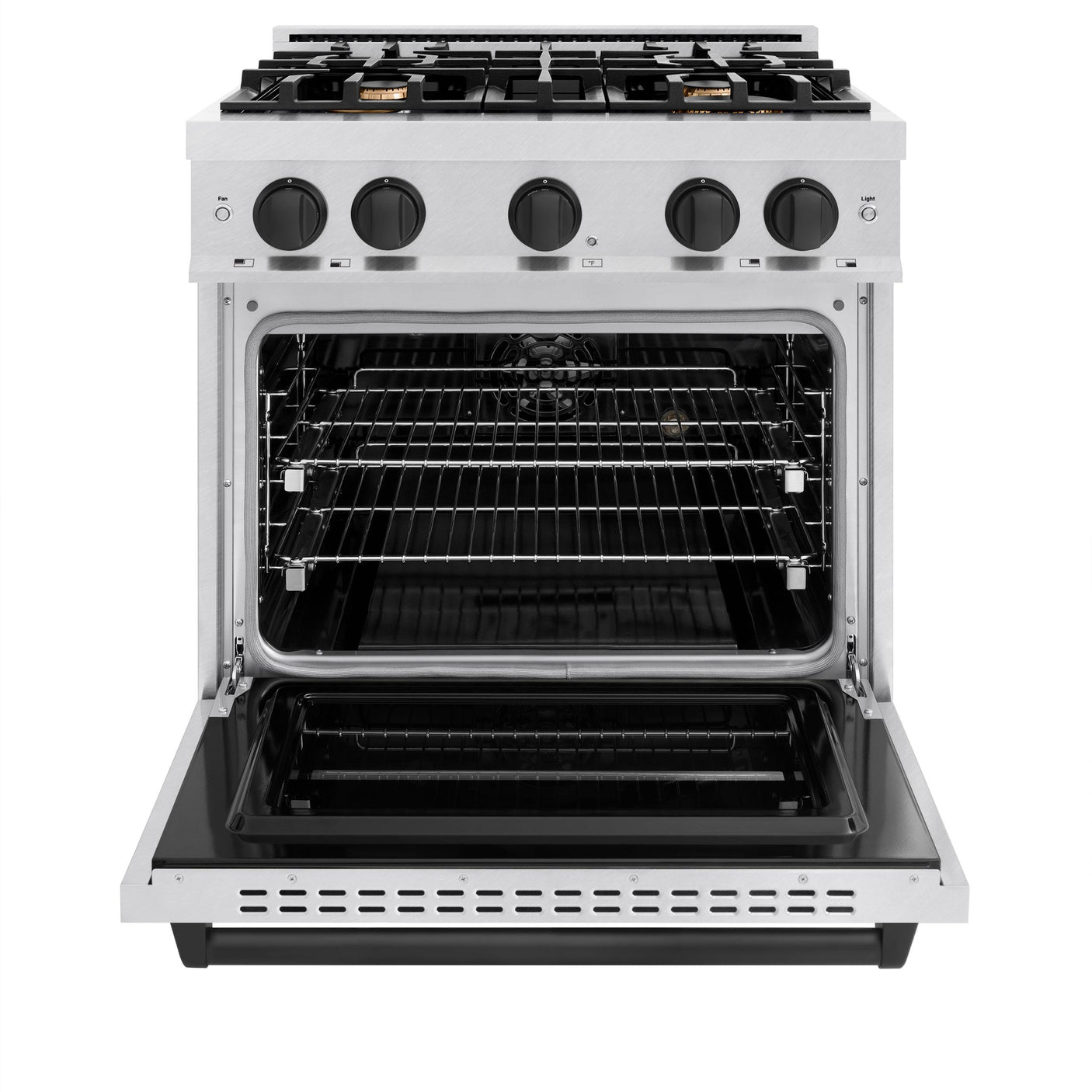 ZLINE Autograph Edition 30 in. 4.2 cu. ft. Classic Dual Fuel Range with 4 Burner Gas Cooktop and Electric Convection Oven in DuraSnow' Stainless Steel with Matte Black Accents (CDRSZ-30-MB)