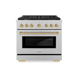 ZLINE Autograph Edition 36 in. 5.2 cu. ft. 6 Burner Gas Range with Convection Gas Oven in DuraSnow' Stainless Steel and Champagne Bronze Accents (SGRSZ-36-CB)