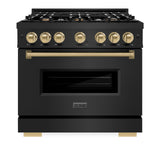 ZLINE Autograph Edition 36 in. 5.2 cu. ft. Classic Dual Fuel Range with 6 Burner Gas Cooktop and Electric Convection Oven in Black Stainless Steel with Champagne Bronze Accents (CDRBZ-36-CB)