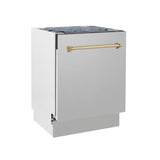 ZLINE Autograph Edition 24" 3rd Rack Top Control Tall Tub Dishwasher in Stainless Steel with Accent Handle, 51dBa (DWVZ-304-24) [Color: Champagne Bronze]