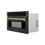 ZLINE Autograph Edition 30? 1.6 cu ft. Built-in Convection Microwave Oven in Black Stainless Steel and Polished Gold Accents (MWOZ-30-BS-G)