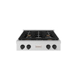 ZLINE 30 in. Autograph Edition Paramount Gas Rangetop with 4 Burners and Porcelain Cooktop in DuraSnow' Stainless Steel with Matte Black Accents (SRTSZ-30-MB)