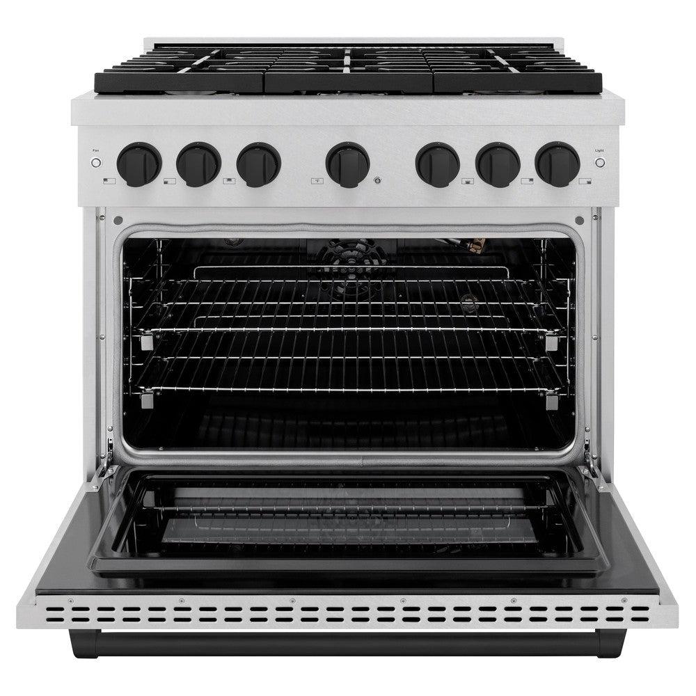 ZLINE Autograph Edition 36 in. 5.2 cu. ft. Paramount Dual Fuel Range with 6 Burner Gas Cooktop and Electric Convection Oven in DuraSnow' Stainless Steel with Matte Black Accents (SDRSZ-36-MB)