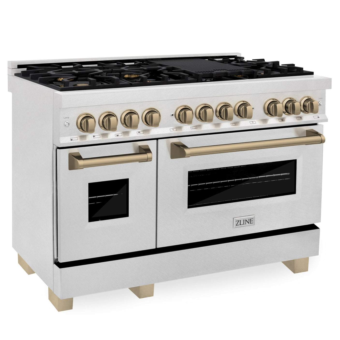 ZLINE Autograph Edition 48" 6.0 cu. ft. Dual Fuel Range with Gas Stove and Electric Oven in DuraSnow Stainless Steel (RASZ-SN-48) [Color: Champagne Bronze]