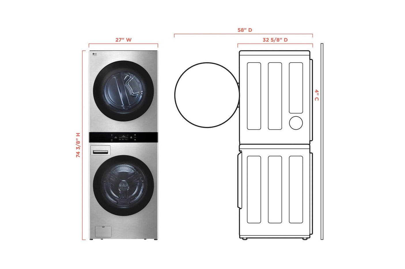 LG STUDIO WashTower™ Smart Front Load 5.0 cu. ft. Washer and 7.4 cu. ft. Gas Dryer with Center Control®