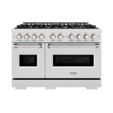 ZLINE 48 in. 6.7 cu. ft. Classic Double Oven Dual Fuel Range in DuraSnow' Stainless Steel with 8 Brass Burners (CDRS-BR-48)