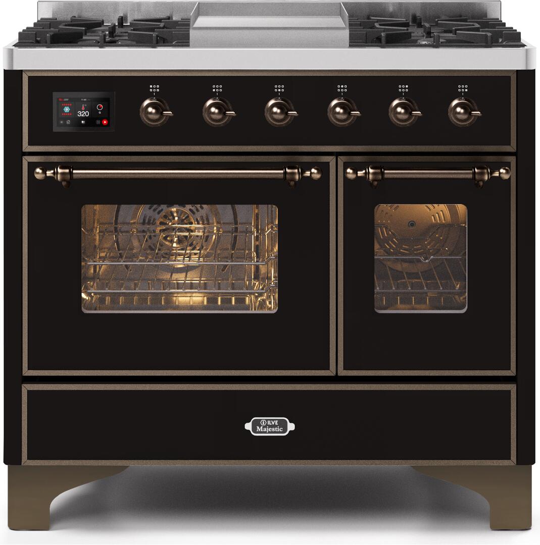 Majestic II 40 Inch Dual Fuel Liquid Propane Freestanding Range in Glossy Black with Bronze Trim