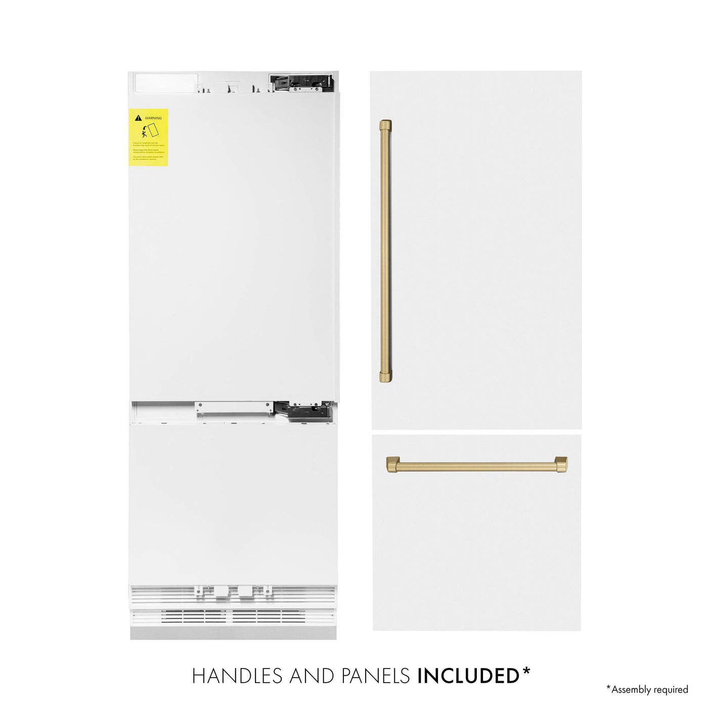 ZLINE 30" Autograph Edition 16.1 cu. ft. Built-in 2-Door Bottom Freezer Refrigerator with Internal Water and Ice Dispenser in White Matte with Champagne Bronze Accents (RBIVZ-WM-30-CB)