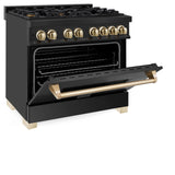 ZLINE Autograph Edition 36" 4.6 cu. ft. Dual Fuel Range with Gas Stove and Electric Oven in Black Stainless Steel with Accents (RABZ-36) [Color: Gold]