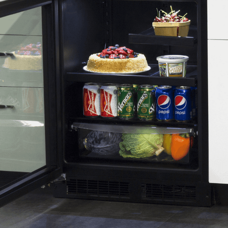 24-In Low Profile Built-In Beverage Center With Convertible Shelf And Maxstore Bin with Door Style - Stainless Steel Frame Glass