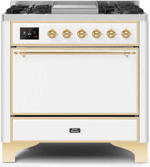 Majestic II 36 Inch Dual Fuel Liquid Propane Freestanding Range in White with Brass Trim