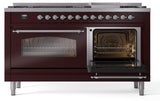 Nostalgie II 60 Inch Dual Fuel Liquid Propane Freestanding Range in Burgundy with Chrome Trim