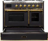 Majestic II 40 Inch Dual Fuel Natural Gas Freestanding Range in Matte Graphite with Brass Trim