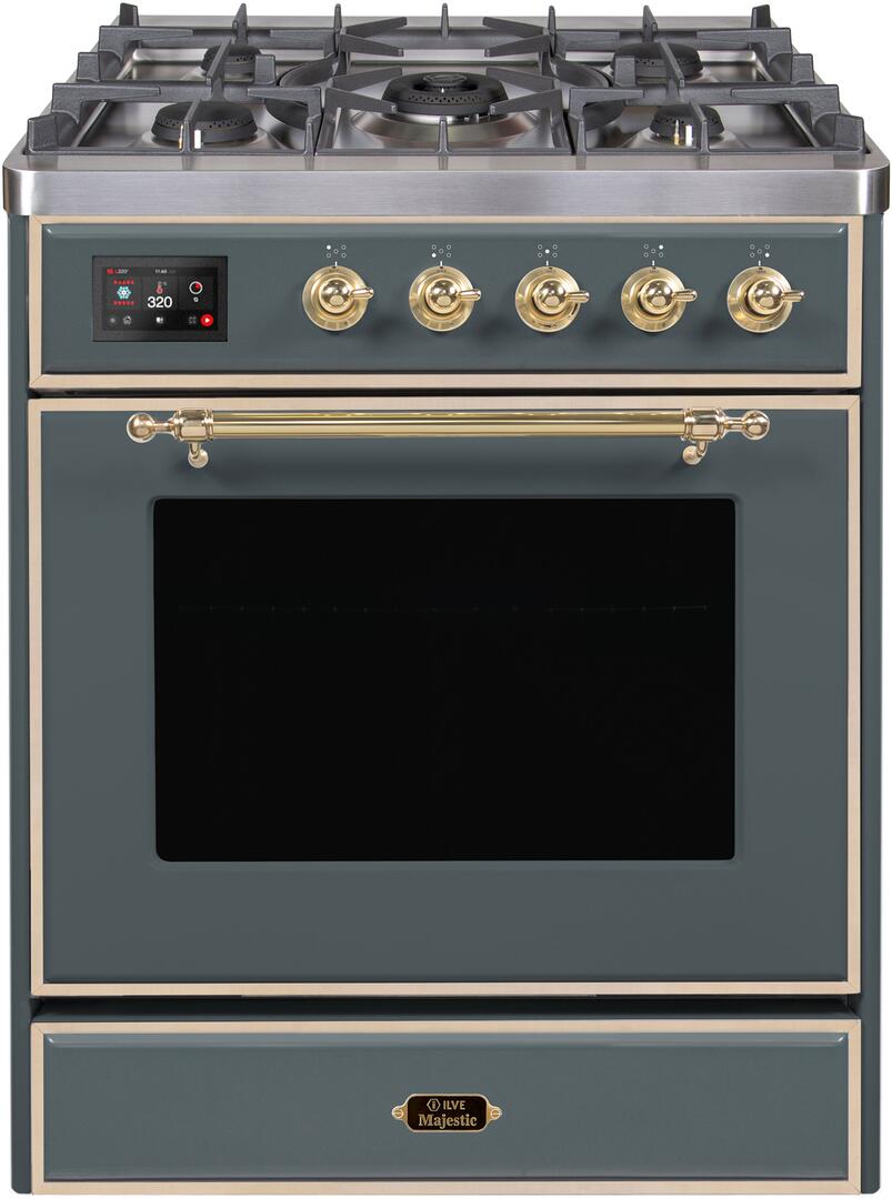 Majestic II 30 Inch Dual Fuel Natural Gas Freestanding Range in Blue Grey with Brass Trim