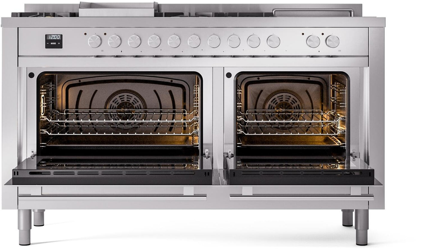 Professional Plus II 60 Inch Dual Fuel Natural Gas Freestanding Range in Stainless Steel with Trim