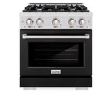 ZLINE 30 in. 4.2 cu. ft. Select Gas Range with 4 Burner Cooktop and Convection Gas Oven in DuraSnow' Stainless Steel with Black Matte Door (HGRS-BLM-30)