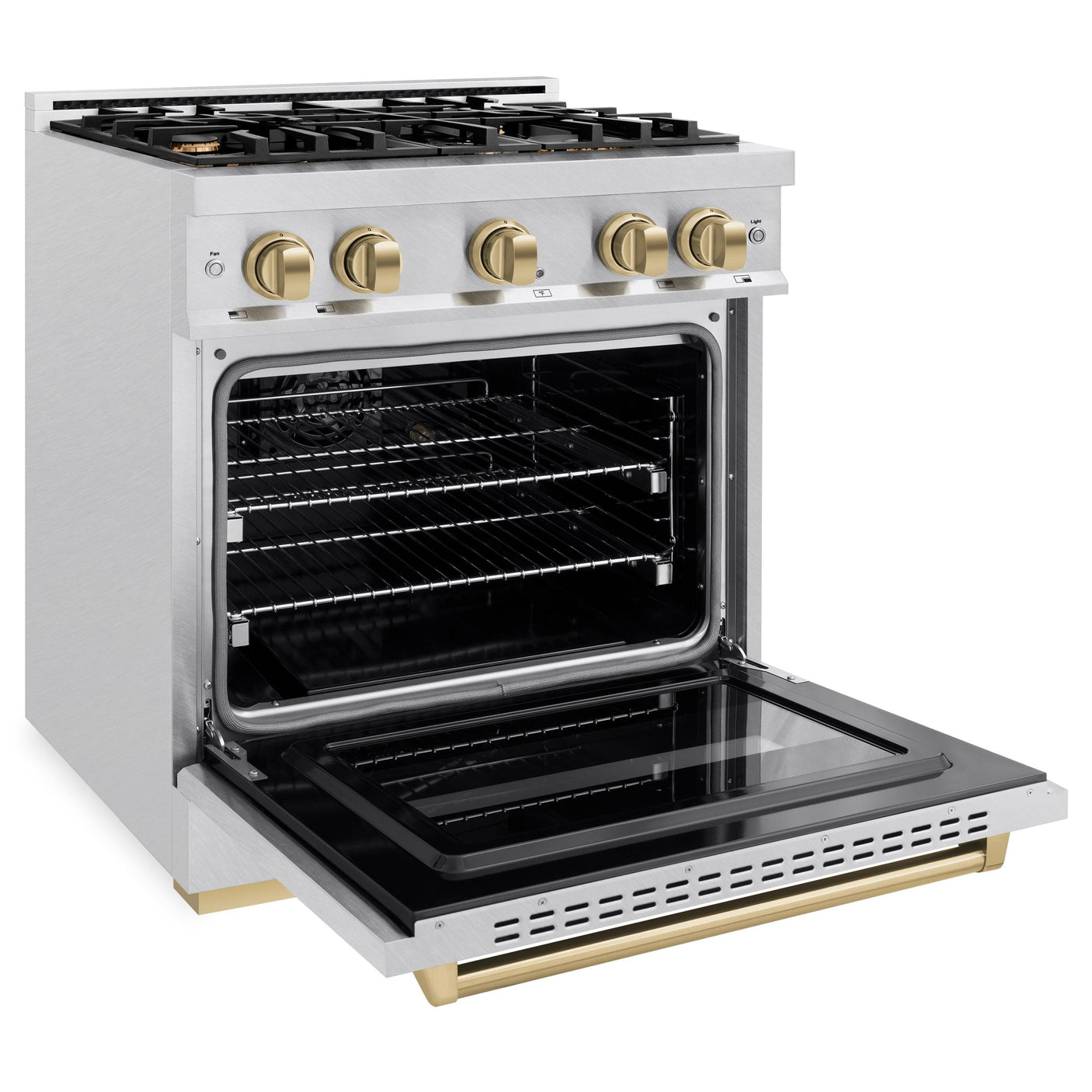 ZLINE Autograph Edition 30 in. 4.2 cu. ft. Classic Dual Fuel Range with 4 Burner Gas Cooktop and Electric Convection Oven in DuraSnow' Stainless Steel with Champagne Bronze Accents (CDRSZ-30-CB)