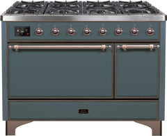 Majestic II 48 Inch Dual Fuel Liquid Propane Freestanding Range in Blue Grey with Bronze Trim