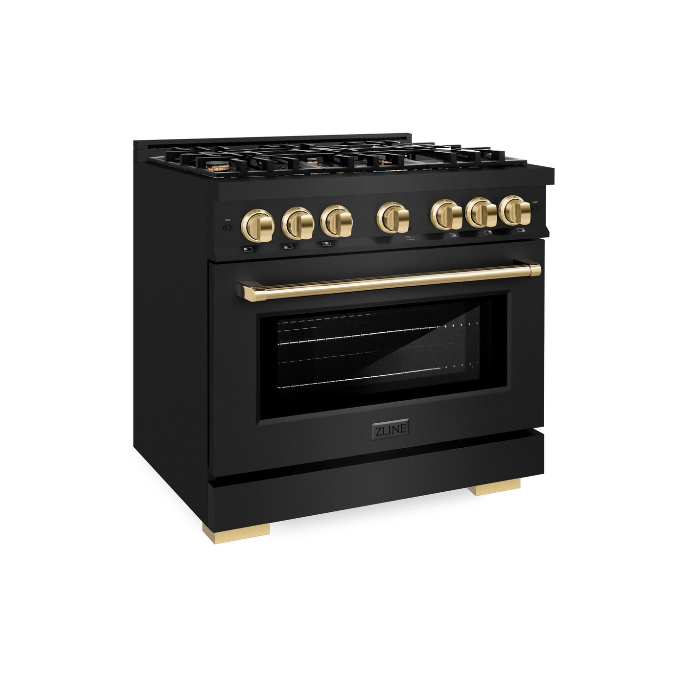 ZLINE Autograph Edition 36 in. 5.2 cu. ft. Select Gas Range with 6 Burner Cooktop and Convection Gas Oven in Black Stainless Steel and Polished Gold Accents (HGRBZ-36-G)