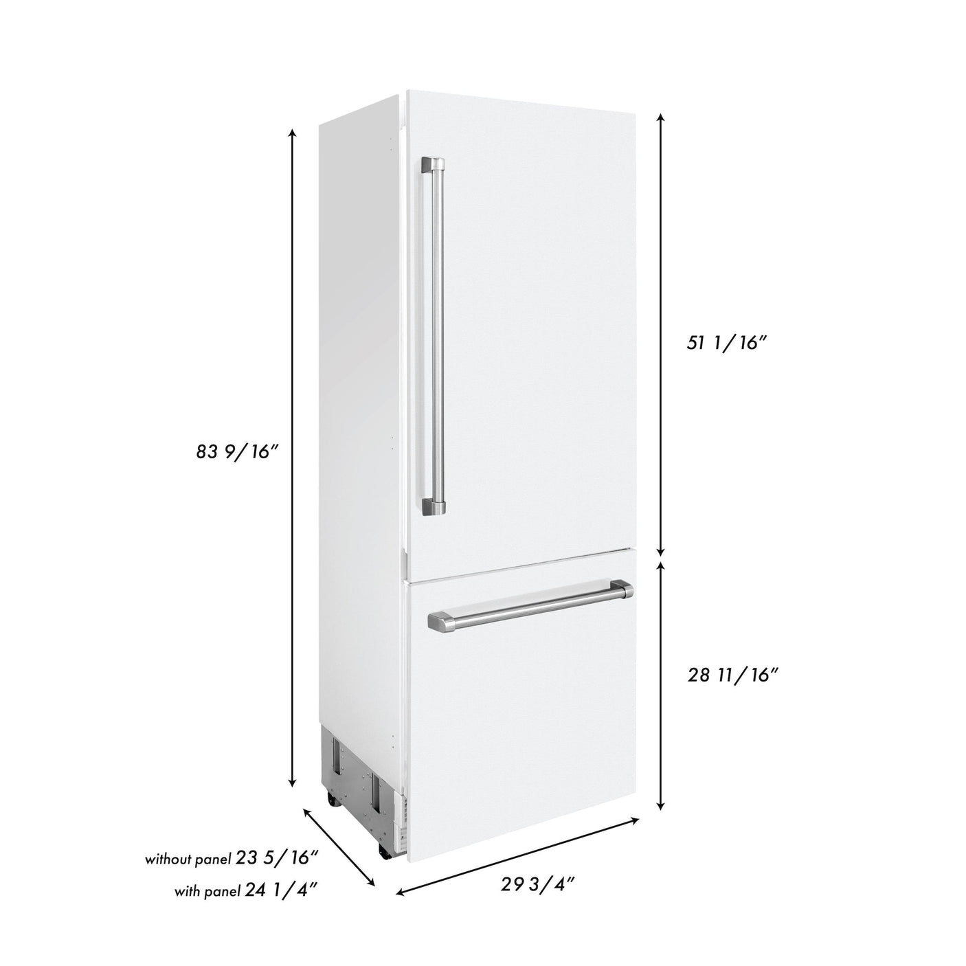 ZLINE 30" 16.1 cu. ft. Built-In 2-Door Bottom Freezer Refrigerator with Internal Water and Ice Dispenser in White Matte (RBIV-WM-30)