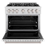 ZLINE 36 in. 5.2 cu. ft. Classic Gas Range with 6 Burner Cooktop and Convection Gas Oven in DuraSnow' Stainless Steel with White Matte Door (CGRS-WM-36)