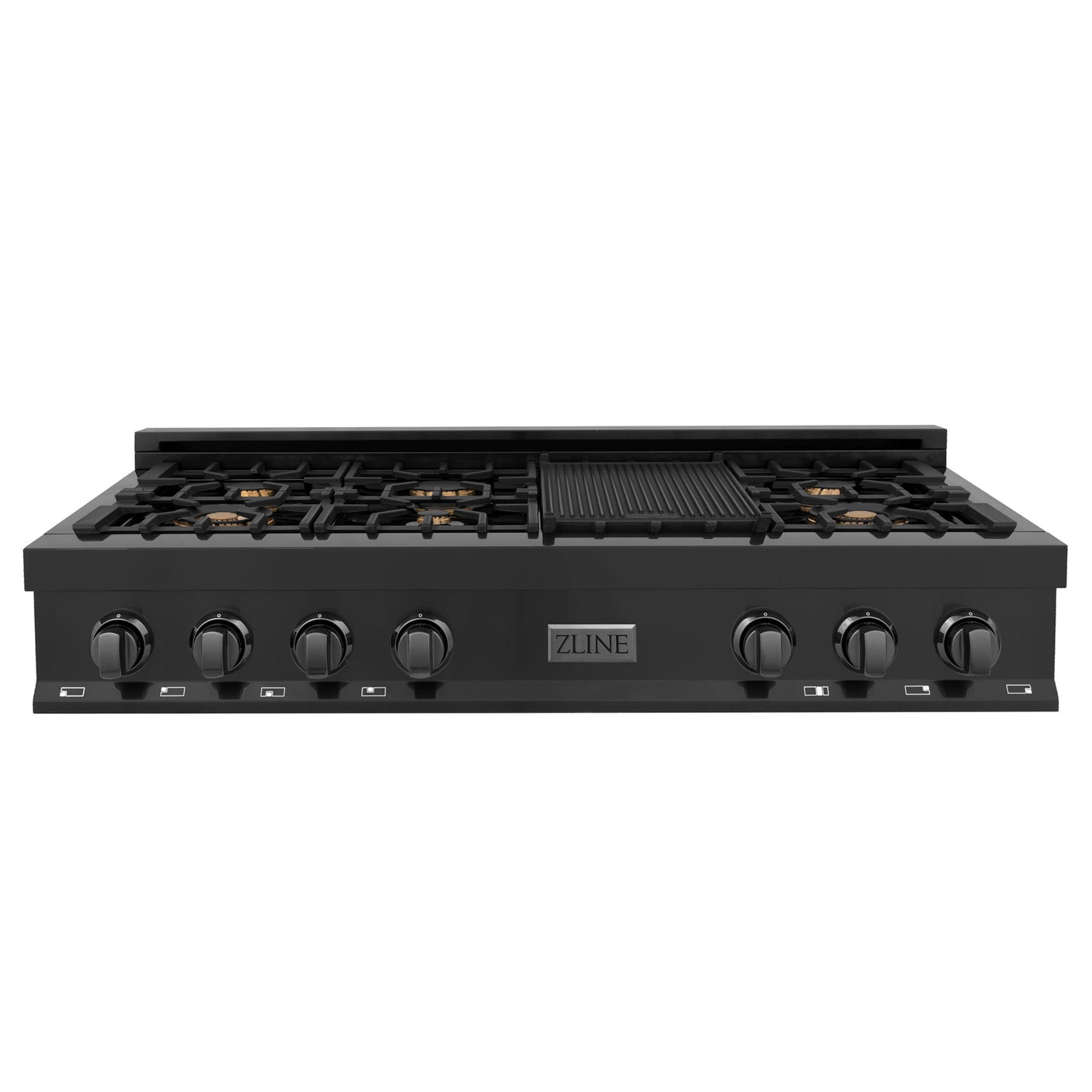 ZLINE 48" Porcelain Gas Stovetop in Black Stainless with 7 Gas Burners and Griddle (RTB-BR-48) [Color: Black Stainless Steel With Brass Burners]