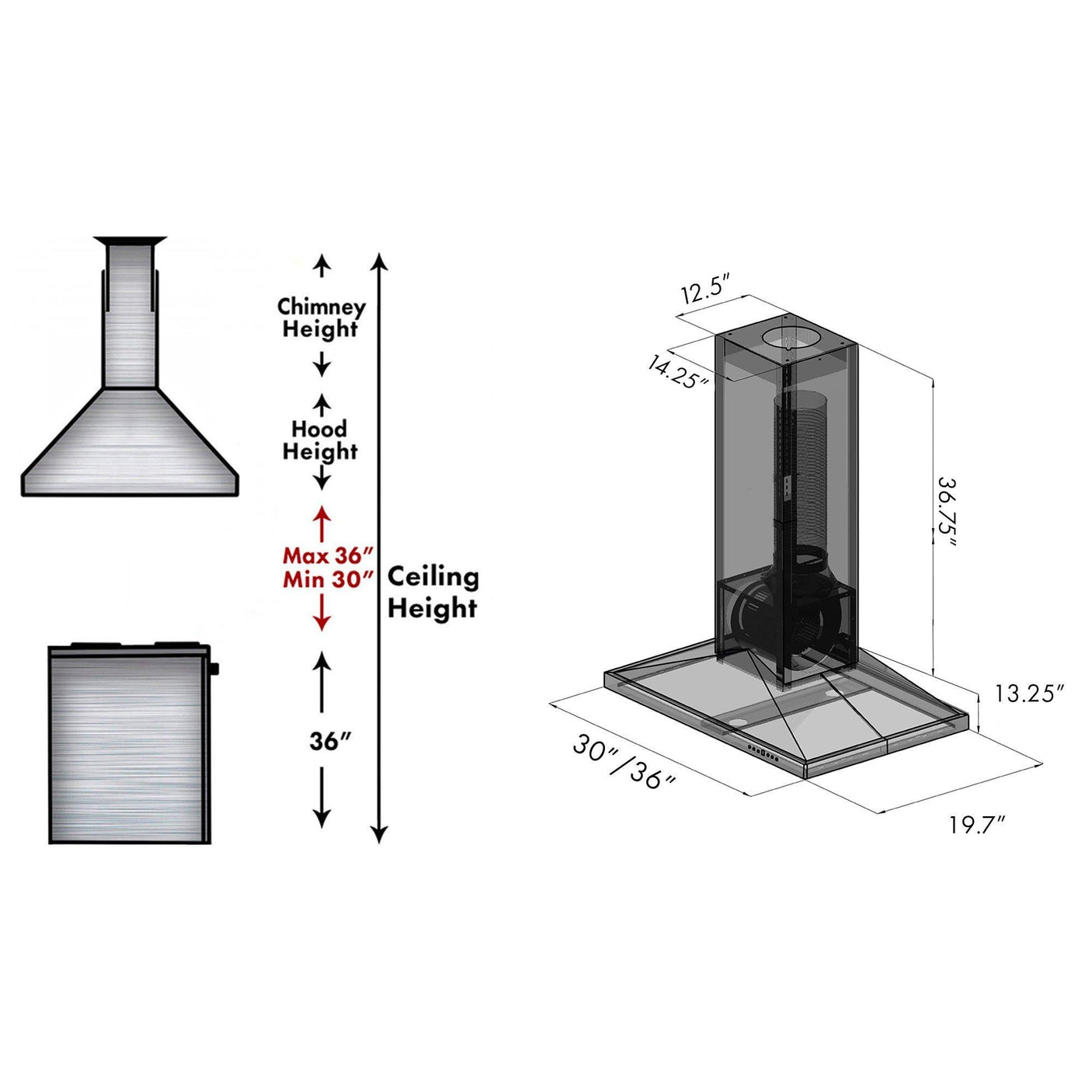 ZLINE Ducted Wooden Island Mount Range Hood in Gray with Remote Blower (KBiUU-RS) [Size: 36 Inch]