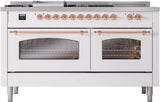 Nostalgie II 60 Inch Dual Fuel Natural Gas Freestanding Range in White with Copper Trim