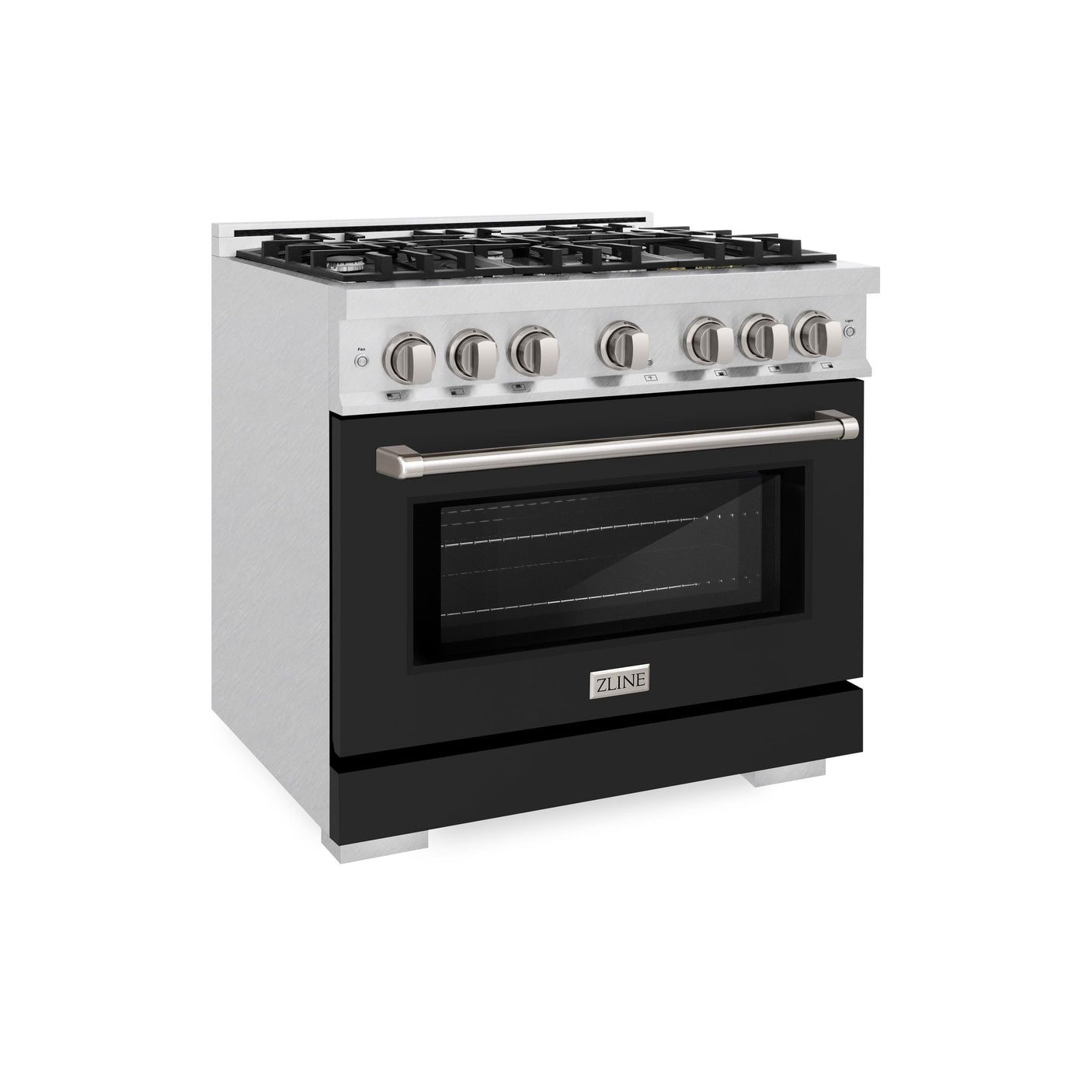 ZLINE 36 in. 5.2 cu. ft. Select Gas Range with 6 Burner Cooktop and Convection Gas Oven in DuraSnow' Stainless Steel with Black Matte Door (HGRS-BLM-36)