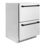 ZLINE Autograph Edition 24 in. Touchstone 168 Can Outdoor-Rated Dual Refrigerator Drawer with Stainless Steel Doors and Matte Black Handles (RDSOZ-ST-24-MB)