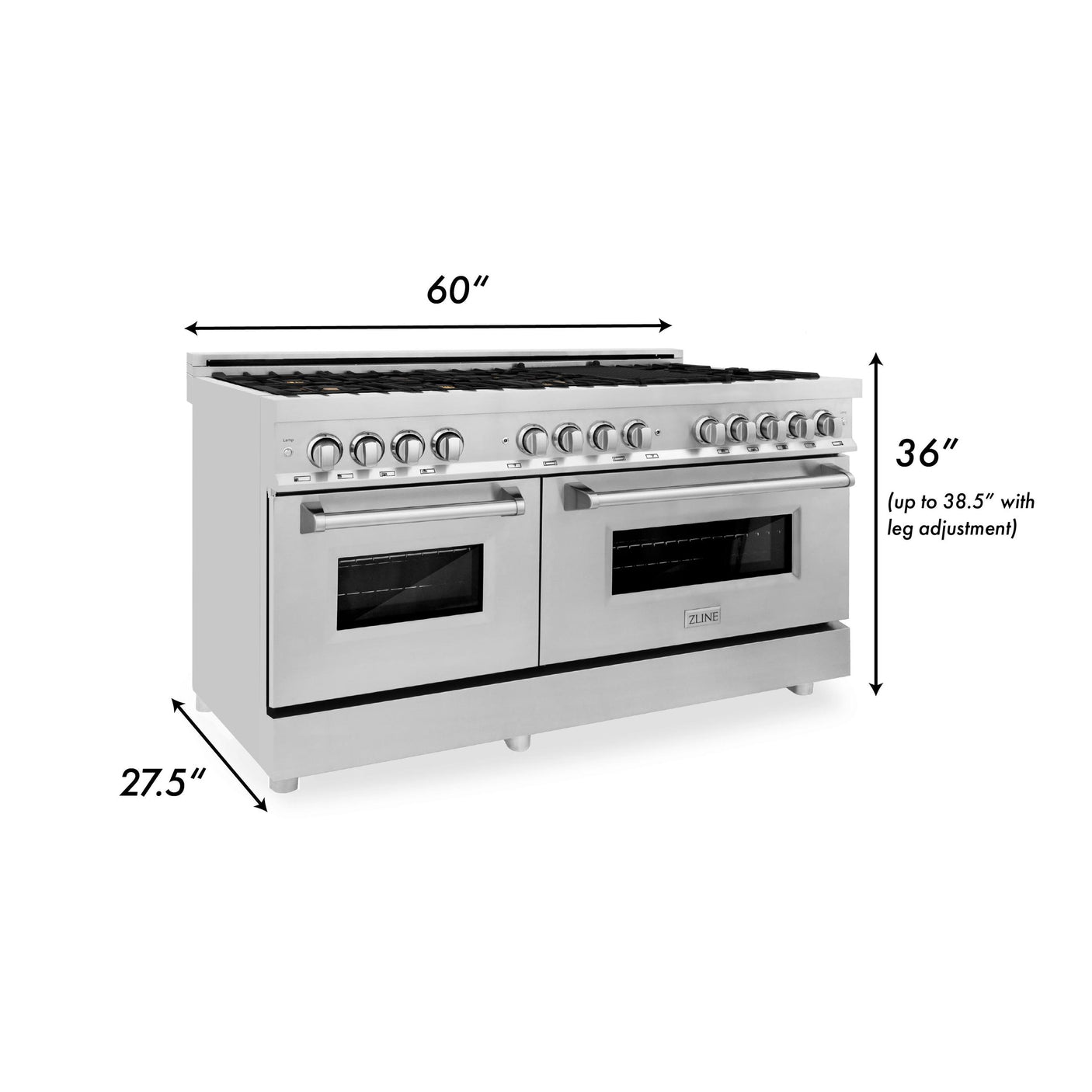 ZLINE 60 in. 7.4 cu. ft. Electric Oven and Gas Cooktop Dual Fuel Range with Griddle and Brass Burners in Stainless Steel (RA-BR-GR-60)