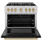 ZLINE Autograph Edition 36 in. 5.2 cu. ft. Select Dual Fuel Range with 6 Burner Gas Cooktop and Electric Convection Oven in Stainless Steel with Black Matte Door and Champagne Bronze Accents (HDRZ-BLM-36-CB)