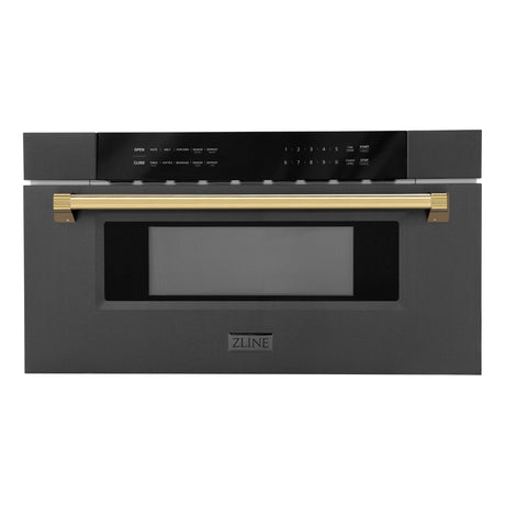 ZLINE Autograph Edition 30" 1.2 cu. ft. Built-in Microwave Drawer in Black Stainless Steel and Polished Gold Accents (MWDZ-30-BS-G)