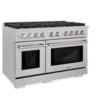 ZLINE 48 in. 6.7 cu. ft. Paramount Double Oven Dual Fuel Range in DuraSnow' Stainless Steel with 8 Brass Burners (SDRS-BR-48)