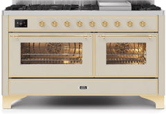 Majestic II 60 Inch Dual Fuel Liquid Propane Freestanding Range in Antique White with Brass Trim