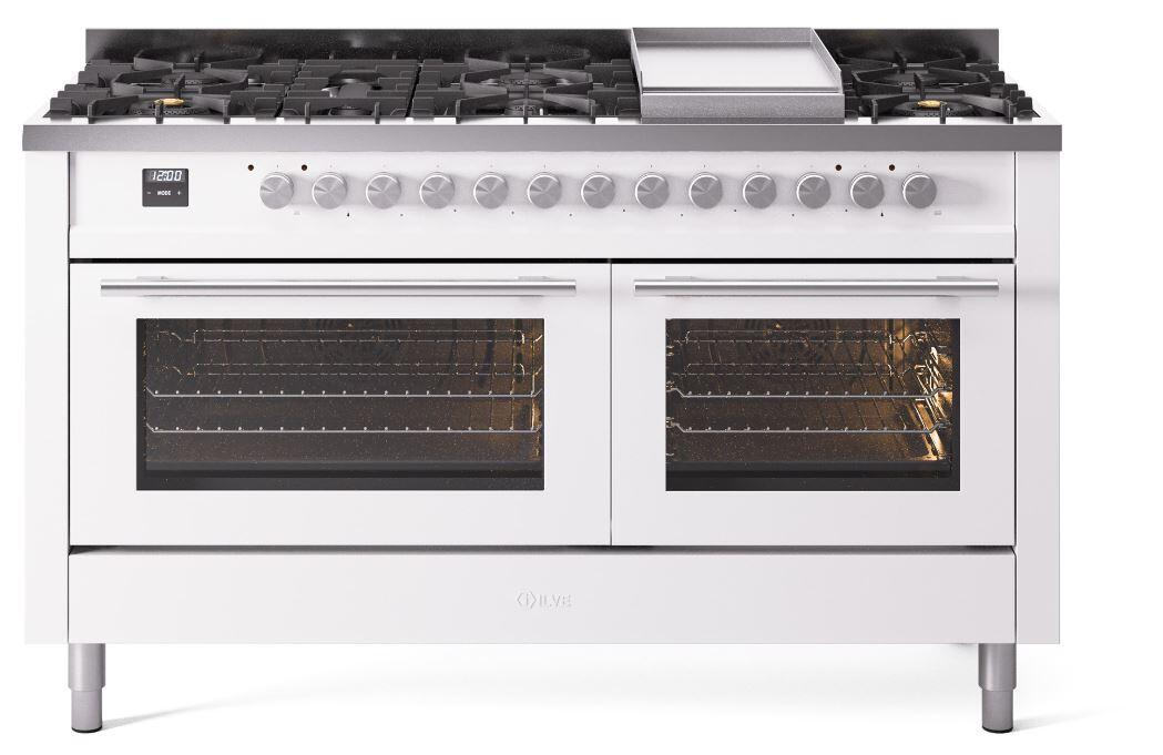 Professional Plus II 60 Inch Dual Fuel Liquid Propane Freestanding Range in White with Trim