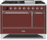 Majestic II 48 Inch Dual Fuel Liquid Propane Freestanding Range in Burgundy with Chrome Trim