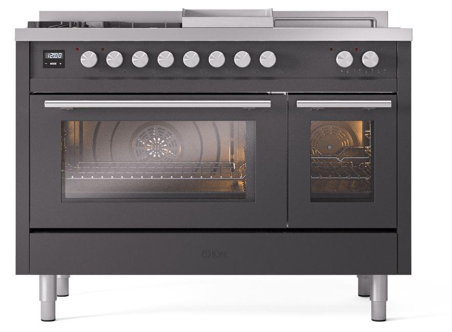 Professional Plus II 48 Inch Dual Fuel Natural Gas Freestanding Range in Matte Graphite with Trim