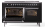 Nostalgie II 60 Inch Dual Fuel Liquid Propane Freestanding Range in Glossy Black with Chrome Trim