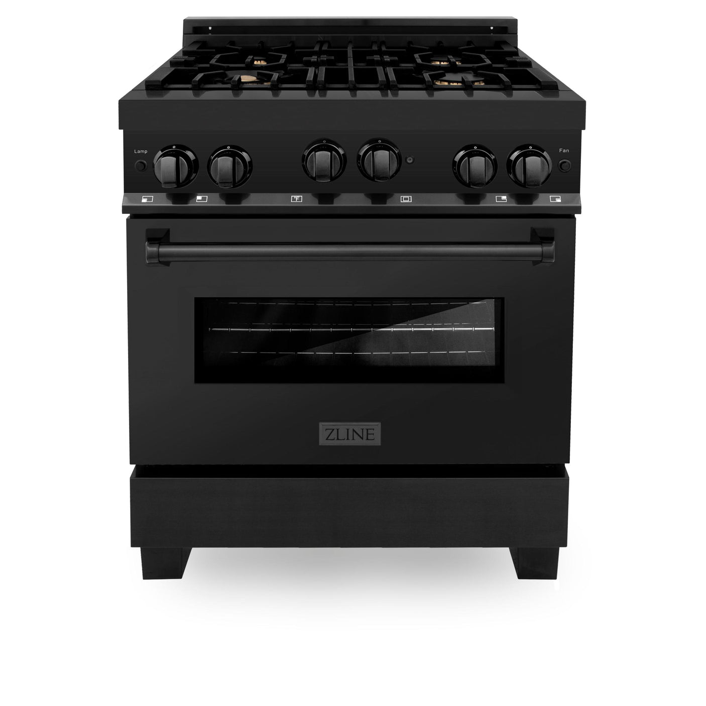 ZLINE 30" 4.0 cu. ft. Range with Gas Stove and Gas Oven in Black Stainless Steel with Brass Burners (RGB-BR-30)