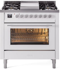 Professional Plus II 36 Inch Dual Fuel Liquid Propane Freestanding Range in White with Trim