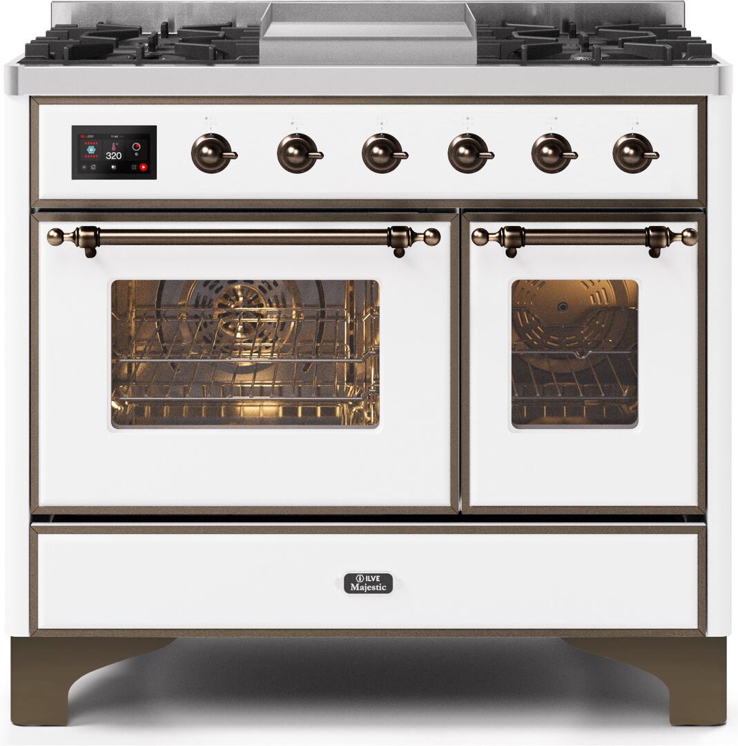 Majestic II 40 Inch Dual Fuel Natural Gas Freestanding Range in White with Bronze Trim