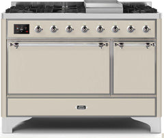 Majestic II 48 Inch Dual Fuel Natural Gas Freestanding Range in Antique White with Chrome Trim