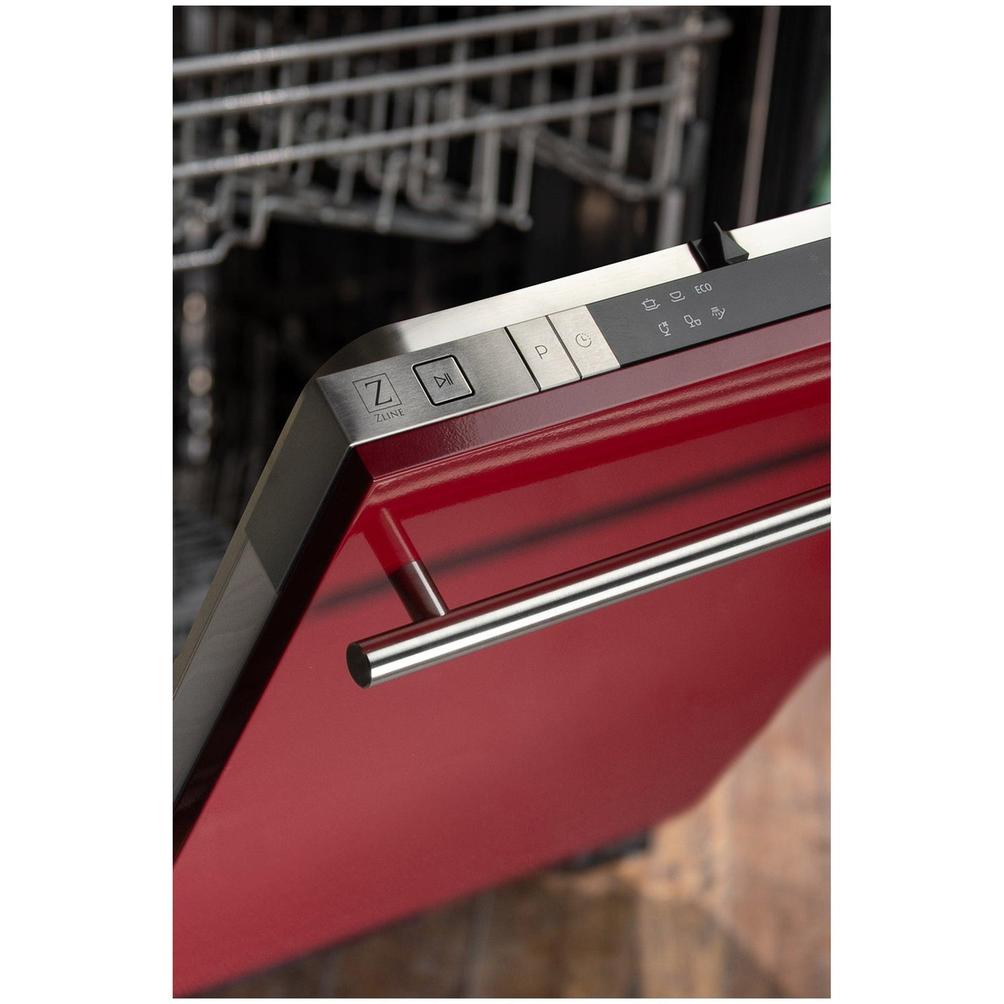 ZLINE 18 in. Compact Top Control Dishwasher with Stainless Steel Tub and Modern Style Handle, 52 dBa (DW-18) [Color: Red Matte]