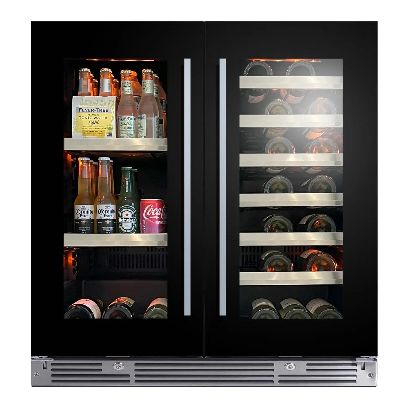 30" Beverage/Wine Double Door Black Glass Finish